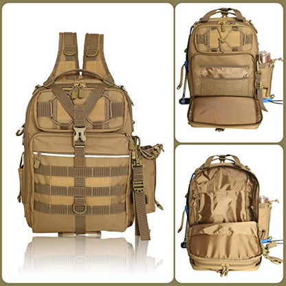 BLISSWILL Outdoor Tackle Bag - Large Water-Resistant Fishing Backpack - color: H：khaki, style: Large(16*12*6 Inch)