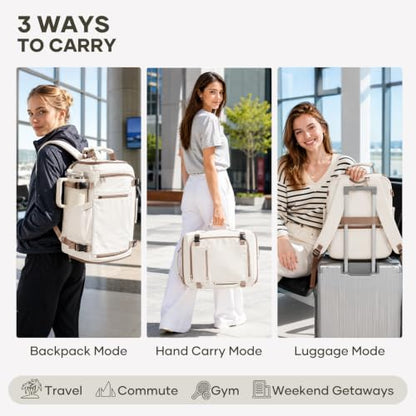 coofay Travel Backpack for Women Men, Carry on Backpack for Airplanes - color: Beige With Brown