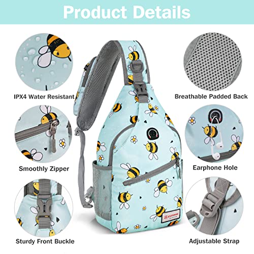 ZOMAKE Sling Bag,Small Crossbody Sling Backpack,Water Resistant Shoulder Daypack for Travel,Anti Thief Chest Bag for Hiking(Bee Blue) - color: Bee Blue