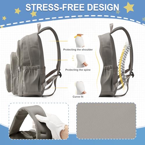 weradar School Backpack For Women Men, Lightweight Casual Daypack College Backpacks, Aesthetic Students Bookbag, Backpack With Lots Of Pockets,Cute High School Bag For Boys Girls(Gray Brown) - color: Gray Brown