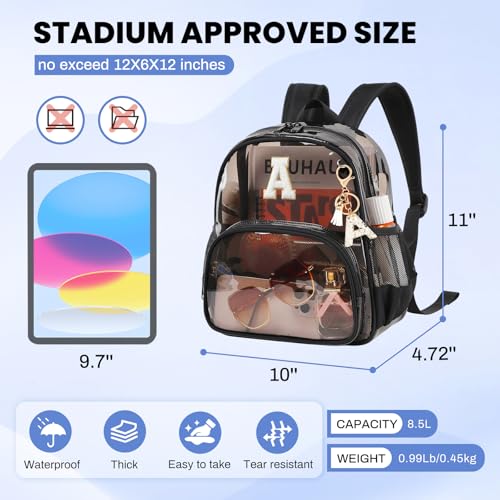 PIG PIG GIRL Clear Backpacks for Stadium Events Approved 12×6×12 Clear Bookbag for Women Mini Transparent Letter Back Pack, Semi-black, Letter-A - color: Semi Black, style: A