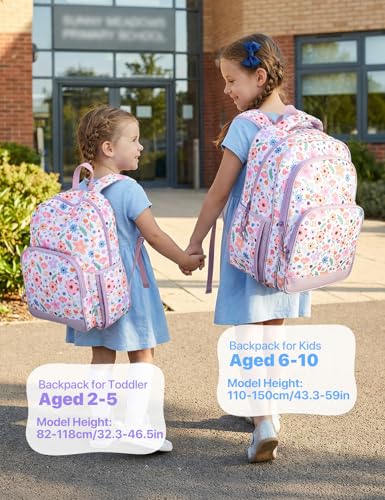 VASCHY Kids Backpacks, 12L Toddler & 17.5L School Backpacks, Lightweight Water-Resistant for Boys and Girls Ages 3-12 - color: Lilac Bloom-s, size: Small