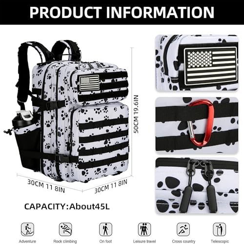 Military 45L Tactical Assault Backpack 3 day assault pack with Molle Waterproof backpack Rucksack for Tactical Backpacks - color: Blackcatpaw