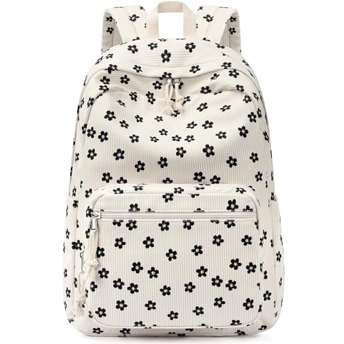 mibasies School Backpack for Girls with Laptop Sleeve: 18IN Large Capacity Corduroy Bookbag for Primary Middle School/College, Travel Daypack for Teens Women - Black Flower - color: Black Flower