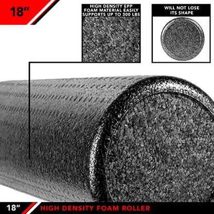 JFIT High Density Foam Roller – EPP Deep Tissue Massage Roller for Muscle Recovery, Myofascial Release & Stretching - color: Black (New), size: 18-Inch