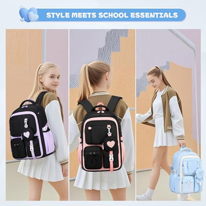 MOONBABY Girls Backpack, Kids Backpack for Girls, School bag for Primary Elementary Teenage, Middle School Students Bookbag - color: Blue