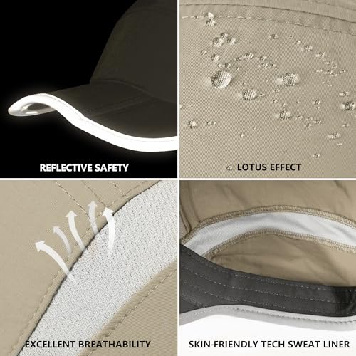 GADIEMKENSD Reflective Folding Outdoor Hat Unstructured Design UPF 50+ Sun Protection Sport Hats for Womens and Mens - color: Khaki