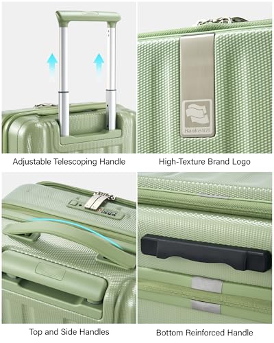 Hanke 20 Inch Expandable Carry On Luggage Airline Approved Top Opening Hard Shell Suitcases with Wheels Lightweight Travel Luggage Carry On Suitcase for Woman Men-Bamboo Green - color: Bamboo Green, size: 20 Inch Expandable