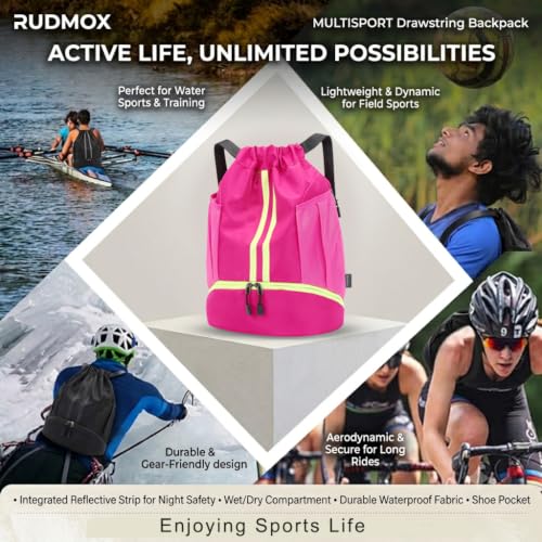 Drawstring Backpack with Shoe Compartment,Water Resistant Sports Gym Bag,String Bag for Men Women,Soccer,Basketball - color: Rose