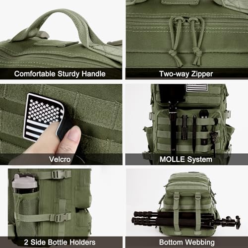 Military Tactical Backpack 50L Large Day Backpack for Men Molle Army 3 Days Assault Pack Bug Out Bag Water Resistant and Heavy Duty Hiking Treeking Rucksack - Dark Green - color: Dark Green, size: 50L
