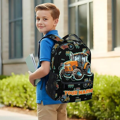 Custom Toddler Tractor Backpack - 17 Inch Kids Boys Construction Backpacks 6-8, Large Capacity Preschool Travel Book Bag for Primary School - color: Orange
