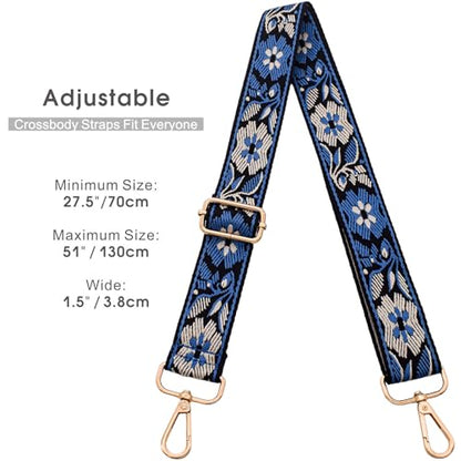 Replacement Purse Strap Shoulder Strap Adjustable Crossbody Strap for Women Crossbody Wide Shoulder Bag - color: Blue Floral-gold Metal
