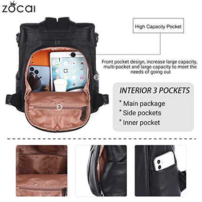 ZOCAI Backpack Purse for Women Fashion Backpack Purses PU Leather Daypacks Anti-Theft Shoulder Bag Satchel Purse - color: Black