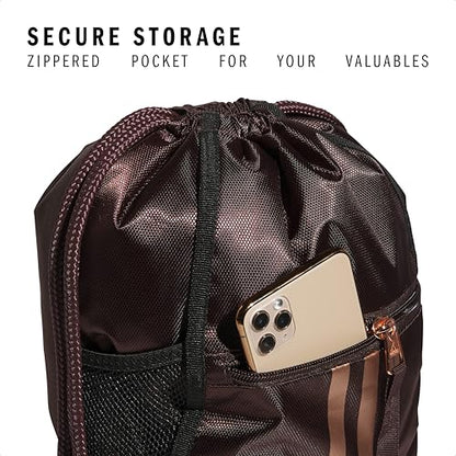 adidas Alliance Sackpack – Drawstring Backpack for Sports, Small Gym Bag, Shadow Brown/Rose Gold/2, OSFA - color: Shadow Brown/Rose Gold/2