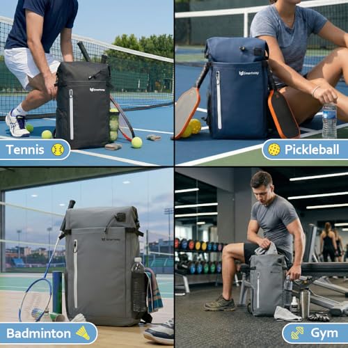 Smartway Waterproof Pickleball Bag With Shoe Compartment - Large Capacity Tennis Racket Backpack For Men Women - color: Blue