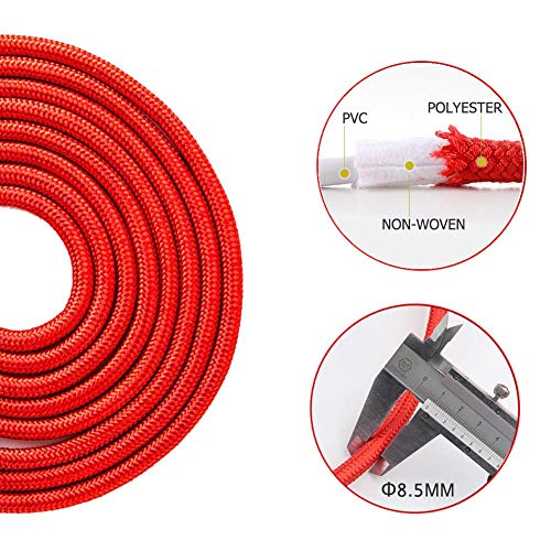 Redify Weighted Jump Rope for Workout Fitness(1LB), Tangle-Free Ball Bearing Rapid Speed Skipping Rope for MMA Boxing Weight-loss,Aluminum Handle Adjustable Length 9MM Fabric Cotton+9MM Solid PVC Rope - color: Red