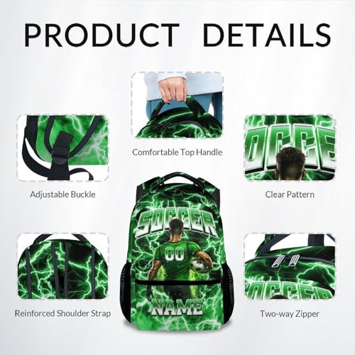 UNIKITTY Custom Soccer Backpack for Boys Kids Personalized School Bag with Name Number, 17 Inch Team Bookbag for Elementary Middle School Students Polyester Sports Back Pack - color: Green