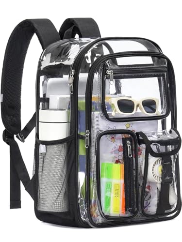 Double-Layer Clear Backpack Heavy Duty, 17 Inch Large Clear Bookbag, Transparent See Through Backpack For School, Work, College, Travel, Sport- Black - color: 1# Black, style: Pro Series (Double Layer)