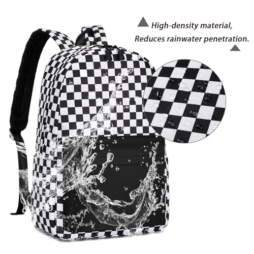 mezhsa Girls School Backpack Elementary Middle Lightning Bookbag Laptop Teenager Waterproof Lightweight 17 Inches (Black Square) - color: 4-black