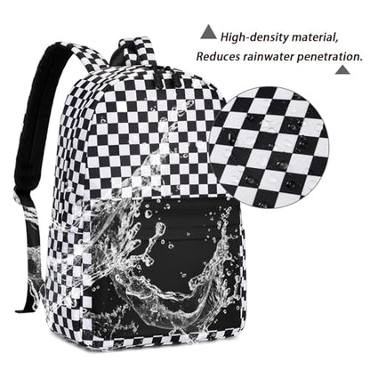 mezhsa Girls School Backpack Elementary Middle Lightning Bookbag Laptop Teenager Waterproof Lightweight 17 Inches (Black Square) - color: 4-black