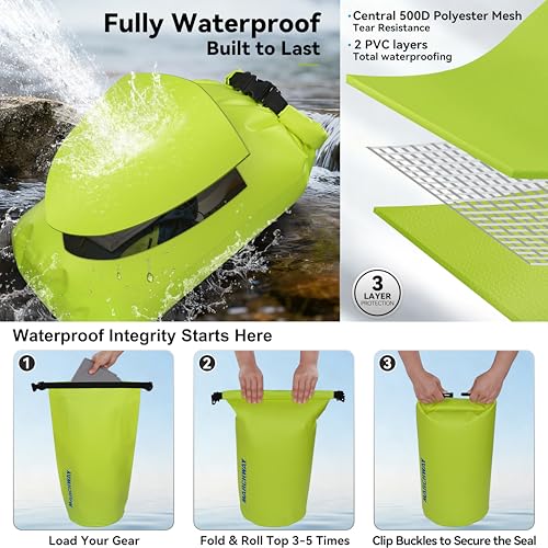 MARCHWAY Floating Waterproof Dry Bag Backpack 5L/10L/20L/30L/40L, Roll Top Sack Keeps Gear Dry for Kayaking, Rafting, Boating, Swimming, Camping, Hiking, Beach, Fishing - color: Bright Yellow, size: 5L