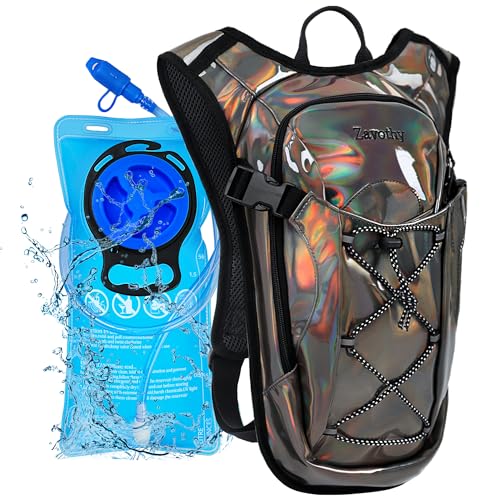 Reflective Hydration Backpack, Hydration Pack - Water Backpack with 2L Hydration Bladder, Essential for Festivals - Rave Hydration Pack for Hiking, Running, Cycling, and Festivals - color: Brown