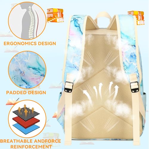 LEDAOU Kids Backpack for Girls Backpacks with Lunch Box, Lightweight Bookbag Set Elementary Middle School Back pack for 8-14 - color: Marble Purple