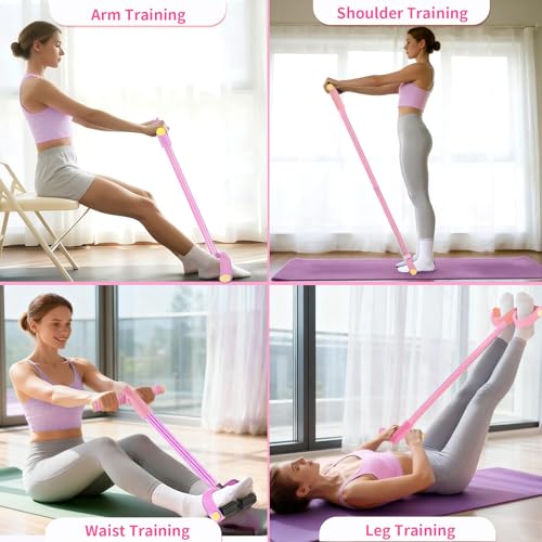 Pedal Resistance Bands with Handles, Upgrade 6-Tubes Elastic Bands for Exercise, Natural Rubber Foot Pedal Resistance Bands, Multifunction Fitness Bands for Abdomen, Waist, Arm, Leg, Pilates - color: Pink