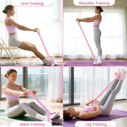 Pedal Resistance Bands with Handles, Upgrade 6-Tubes Elastic Bands for Exercise, Natural Rubber Foot Pedal Resistance Bands, Multifunction Fitness Bands for Abdomen, Waist, Arm, Leg, Pilates - color: Pink