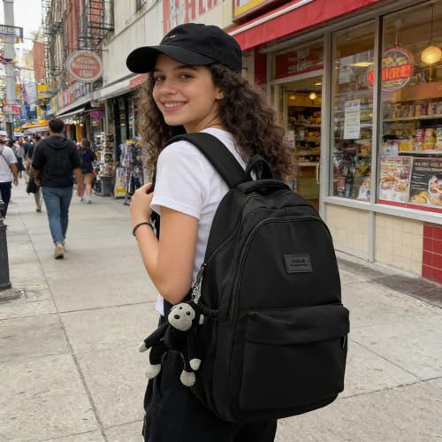 JARKJARD Aesthetic Cute Backpack for Girls Student School College Travel - color: Black