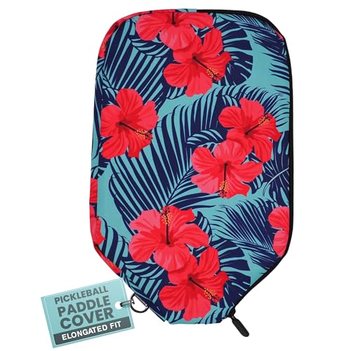 Palms-O-Aces Pickleball Paddle Cover | Canvas Padded Pickleball Paddles Sleeve with Zipper | Lightweight Protective Paddle Case for Standard Paddles | Paddle Cover Accessory - color: Pink Hibiscus, size: Elongated - 12.75" x 8"