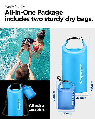 Spigen for Waterproof Backpack IPX6, 35L Roll Top Travel Rucksack Fits up to 16 Inch Laptop, Multi-Compartment Bag Ventilated Back, Chest Strap Hiking, Camping, Swimming, Canoeing, Fishing - color: Sea Blue, Clear