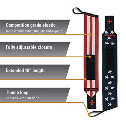 Harbinger Red Line 18-Inch Weightlifting Wrist Wraps for Men and Women (Pair) - color: Flag