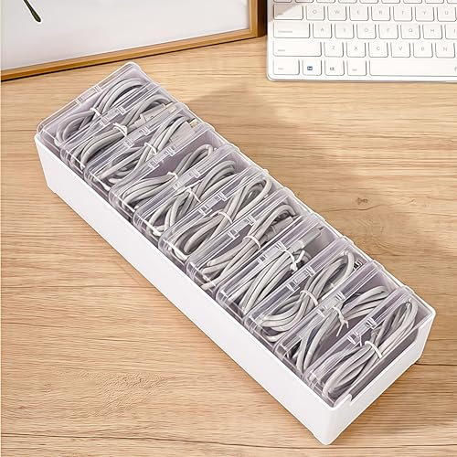 2 Pack 11 Grid Cable Organizer Box with Switch for Desktop Cord Storage