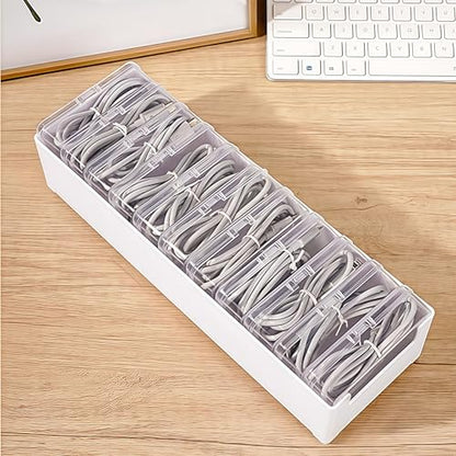 2 Pack 11 Grid Cable Organizer Box with Switch for Desktop Cord Storage