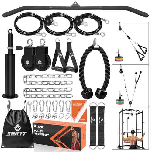 SERTT Home Gym Pulley System - Tricep Workout, Lat Pulldown, Biceps Curl, Triceps, Shoulders, Back, Forearm, Weight Cable for Squat Rack, Garage - color: Black