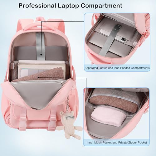 Hidds College Backpack Laptop Backpacks 15.6 Inch for Men Women Elementary Middle High School Book Bag For Teens Girls Boys Student Anti Theft Travel Daypack Large Bookbags-Pink - color: Pink