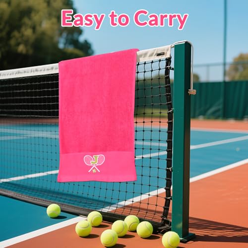 OXYEFEI Tennis Towel,Tennis Gift for Men, Women,Lovers,13”x 43” Cotton Embroidered Tennis Towels (Pink, Initial-T) - color: Pink, size: Initial-T