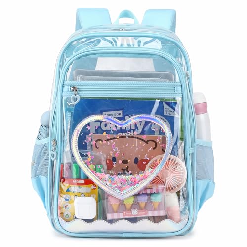 Clear Backpack, Heavy Duty Thick TPU Clear Bookbag, Transparent Bookbag Stadium Events, See Through Large Ergonomic Backpack for School Kids Girls Women Travel Security College Concert, Blue - color: Blue