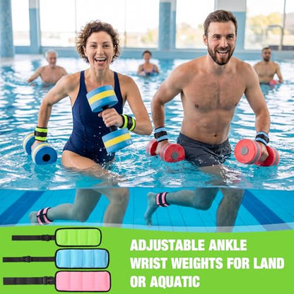 Arrowbash 3 Pairs Ankle Weights for Men Women 0.5lb/1lb/1.5lb Adjustable Swimming Ankle Wrist Weights Bands Set for Pool Aqua Cuffs Aerobics Fitness Jogging Walking Running Yoga - color: Pink Blue Green