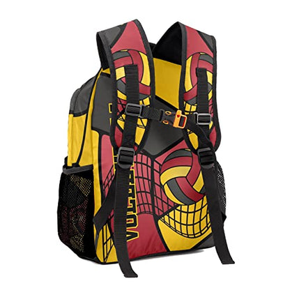 Custom Volleyball Red Yellow Black Waterproof Backpack Bookbag with Name for Birthday Holiday Gift - color: Backpack 11