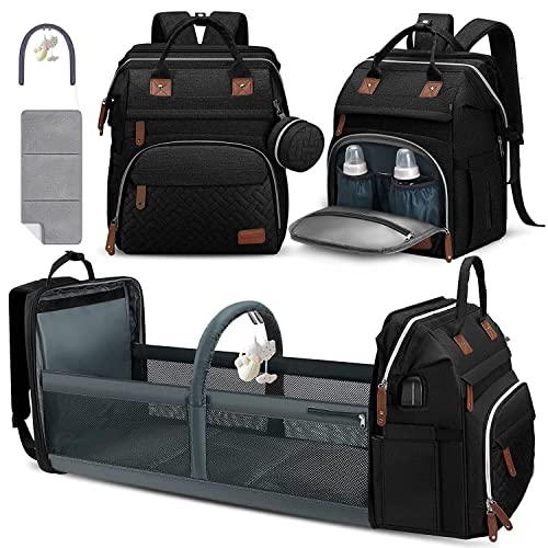 DERJUNSTAR Diaper Bag Backpack, Large Baby Bag with Changing Pad, Thick Padded Back & Straps, Laptop Compartment, Waterproof Travel Backpack with USB Port, Multi-Function for Mom & Dad, Black - color: Black