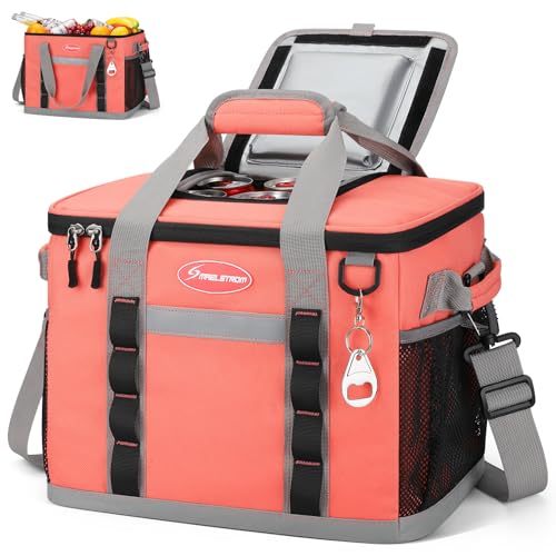 Maelstrom Collapsible Soft Cooler Bag,35/55/75 Cans Beach Cooler with Flip Top Lid, Ice Chest, Leakproof & Portable for Beach, Camping, Road Trips & Grocery Shopping - color: Watermelon, size: 35 Can