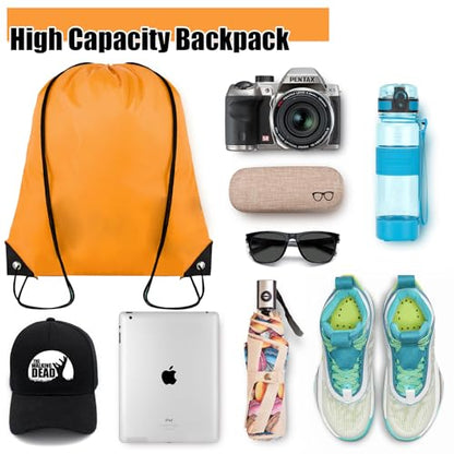 Grneric 100 Pieces Drawstring Backpack Bulk Cinch Sackpack Ployster Drawstring Bags for Gym Party Trip(Orange) - color: Orange