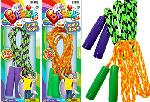 JA-RU 7ft Adjustable Jump Rope (Jump Rope) Nylon Braided Jump Ropes for Kids. Indoor & Outdoor Activities for Teens. Bulk Party Favor & Gymnastics Goodie Bag Stuffers. 1995 - style: 2 Pack