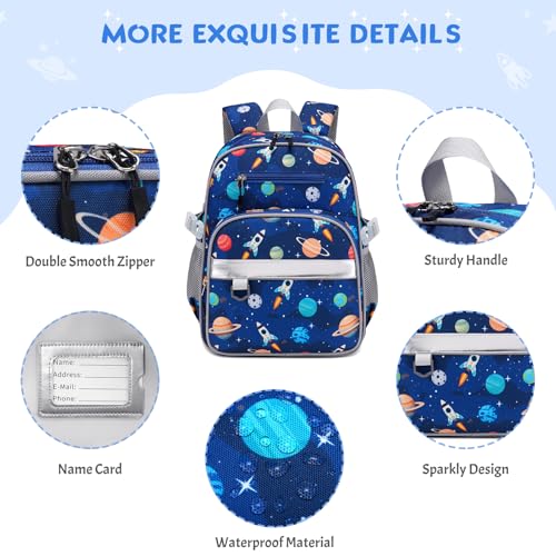 3PCS Boys Backpack Ages 5-8 with Lunch Bag & Pencil Case, Toddler School Backpack for Kids Boys - 15inch Backpack Boy Bookbag for Preschool Kindergarten Elementary School - color: Rocket & Planet