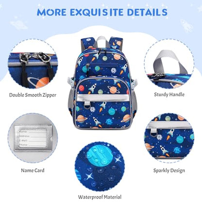 3PCS Boys Backpack Ages 5-8 with Lunch Bag & Pencil Case, Toddler School Backpack for Kids Boys - 15inch Backpack Boy Bookbag for Preschool Kindergarten Elementary School - color: Rocket & Planet