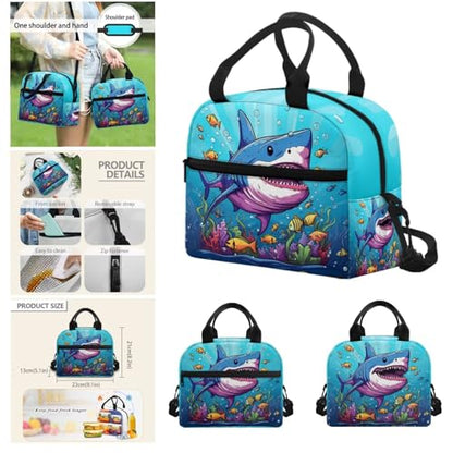 Shark Backpack for Boys Kids Backpack with Lunch Box Water Bottle Holder with Strap and Soft Pencil Case 4Pcs Set 17" Lightweight Bookbag with Large Front Pocket Sturdy Elementary School Bag - color: Cartoon Shark