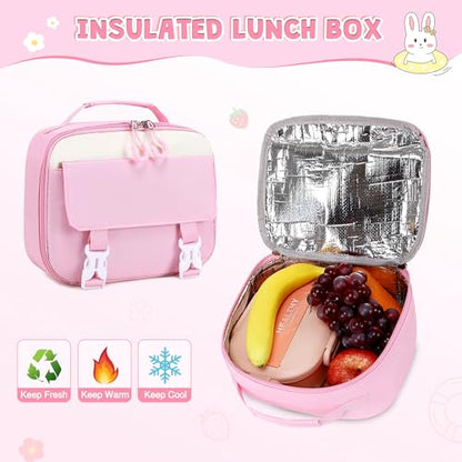 DIGOBAY 3PCS Girls Backpack for School, Hot Pink Large Kids Backpack for Girls with Lunch Box Pencil Case Set for Teen Girl Elementary Primary Middle High College School Bookbag with Cute Pins - color: Hot-pink