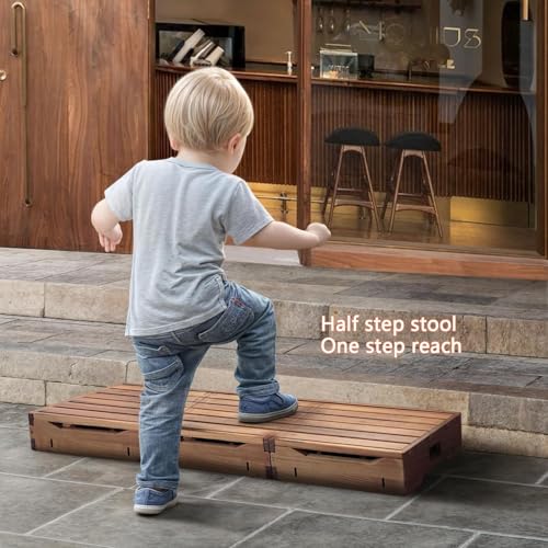 Wooden Platform Step Stool-Wooden Platform 3.75" Height.One Step Stool Larger 47.5" Carbonization Porch Step,Stair Assist Indoor&Outdoor,Bedside Foot Stepper,Mobility Stepping.for Handicap - size: 47.5
